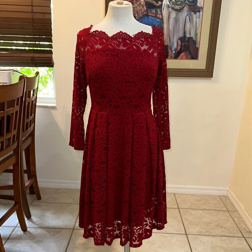 MissMay Elegant Red Lace Dress Size Large